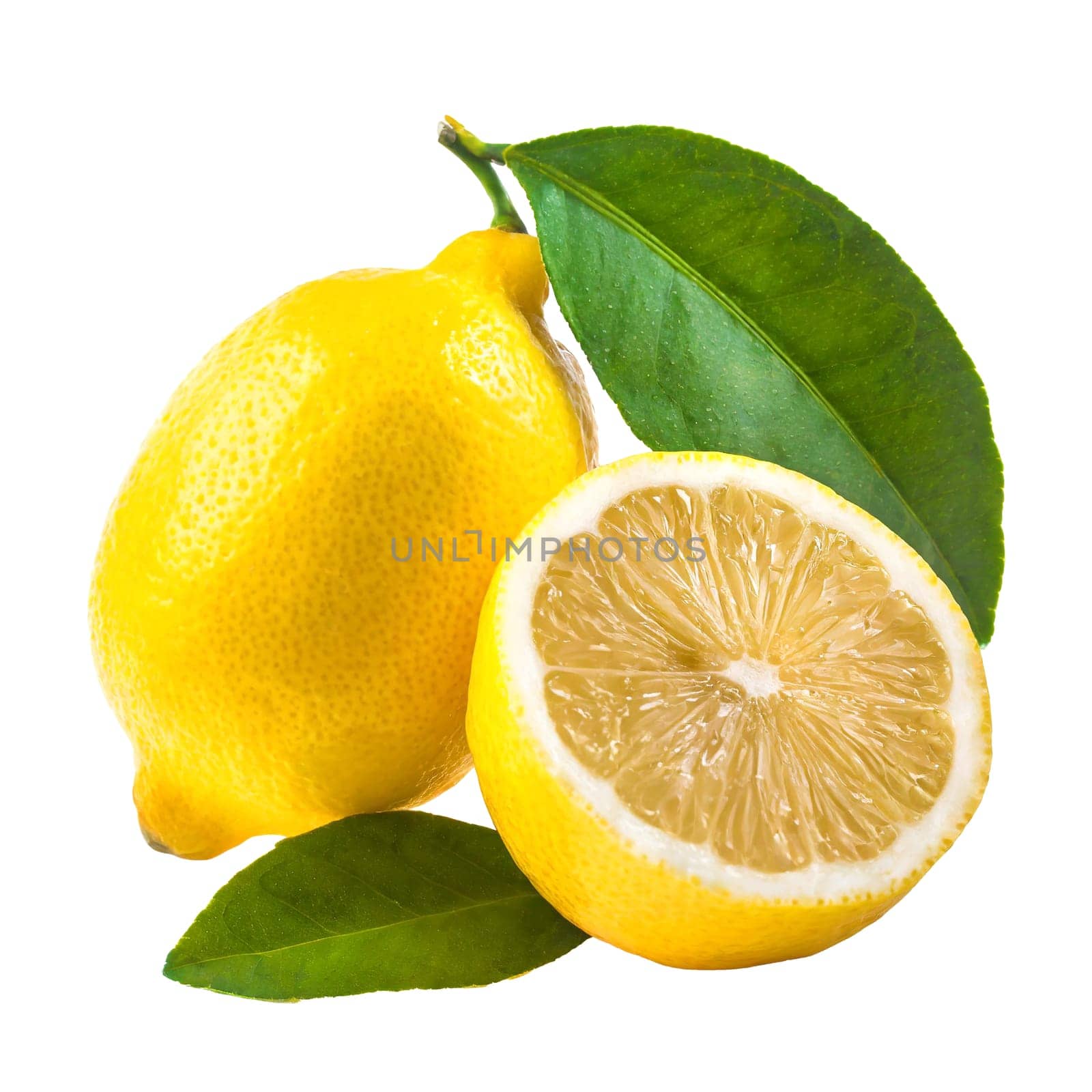 Lemon fruit with leaves isolated on white background