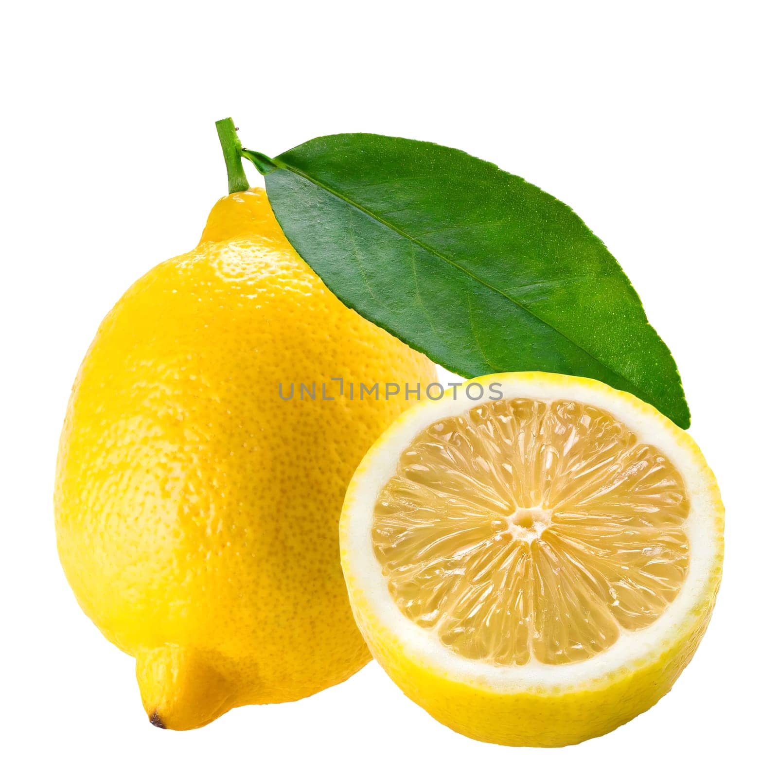 Lemon fruit with leaves isolated on white background