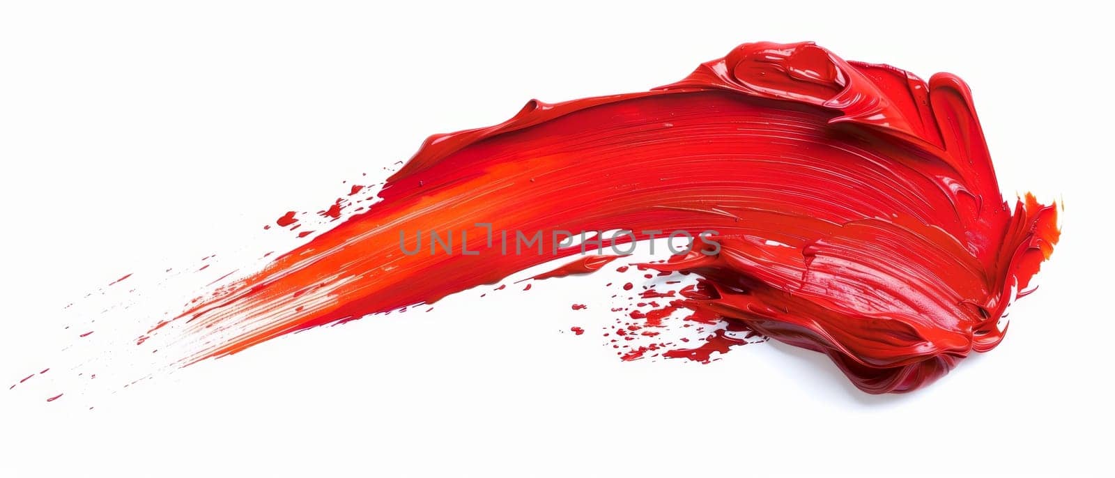 A dramatic swirl of red paint, suggesting motion and artistic flair on a pristine white background