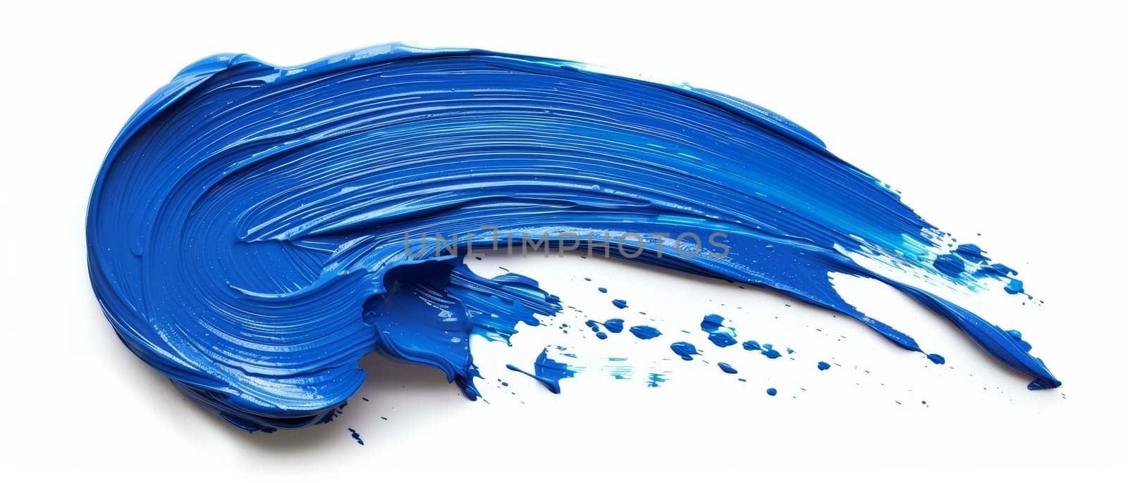A dynamic azure paint streak across a clean white background, full of motion and vibrant texture