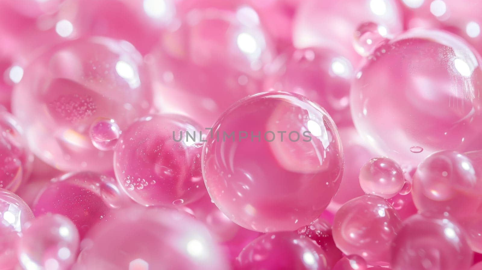 A cluster of pink bubbles float gracefully in the air, moving gently with the breeze. The bubbles seem weightless as they rise and fall, creating a whimsical sight.