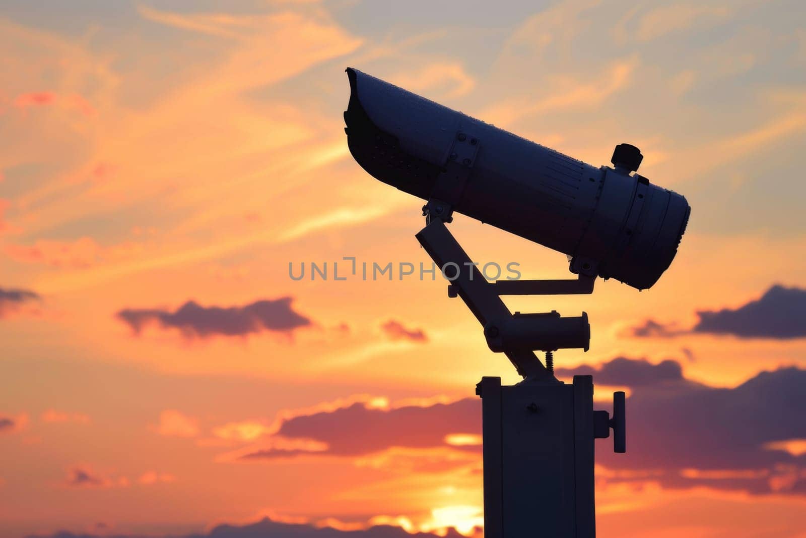 A large telescope is positioned at the top of a sturdy metal pole, showcasing the precision and technical nature of astronomy equipment. The telescope is ready for observation and exploration of the night sky.