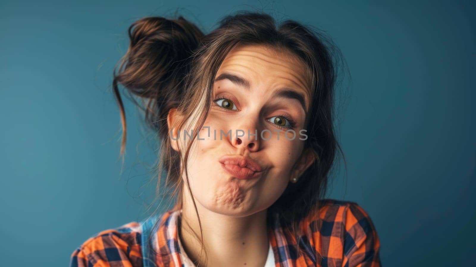 A woman is playfully sticking out her tongue and making a funny face. She appears to be joking around and having a good time, expressing a light-hearted and humorous moment.