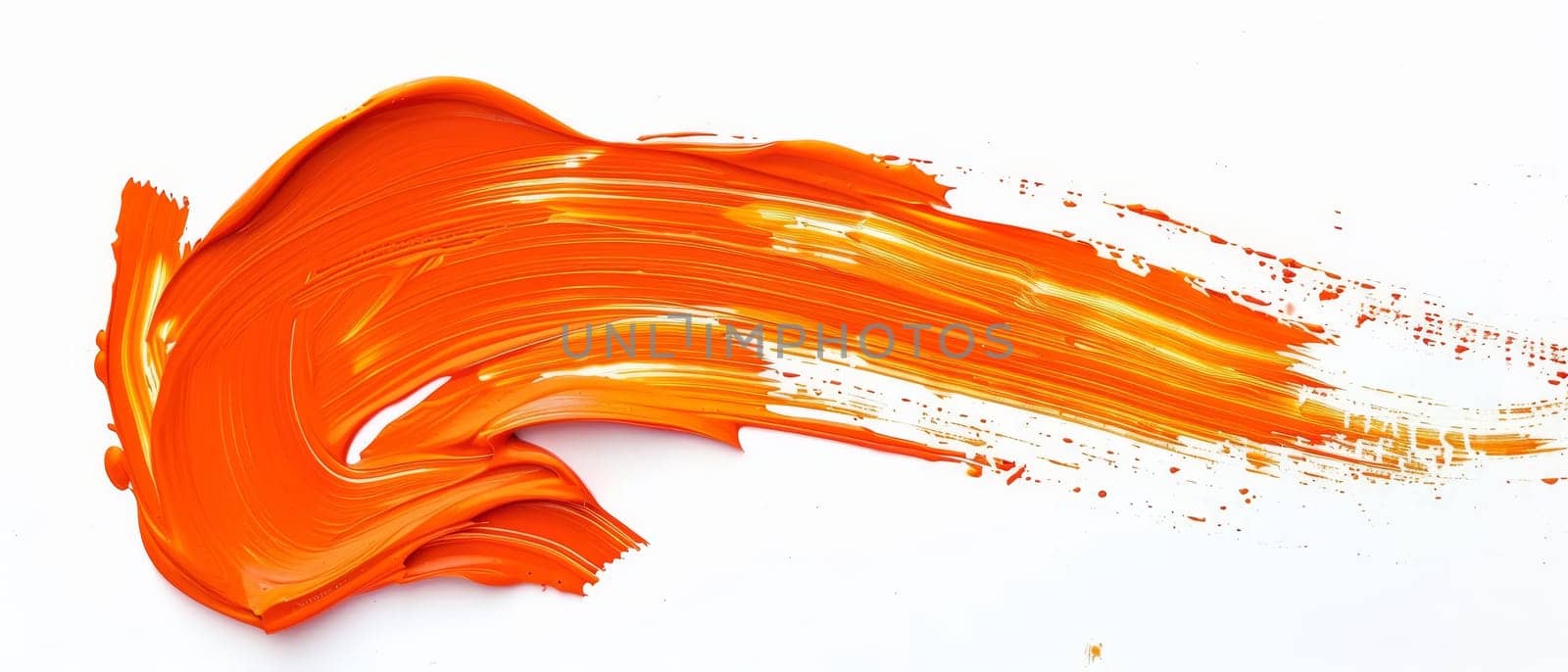 Flowing swoosh of orange paint with fluid motion and vivid streaks against a clean white backdrop