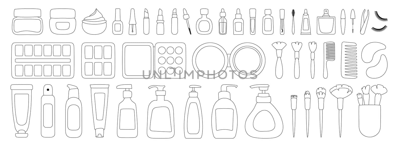 Makeup kit Black linear style. Vector