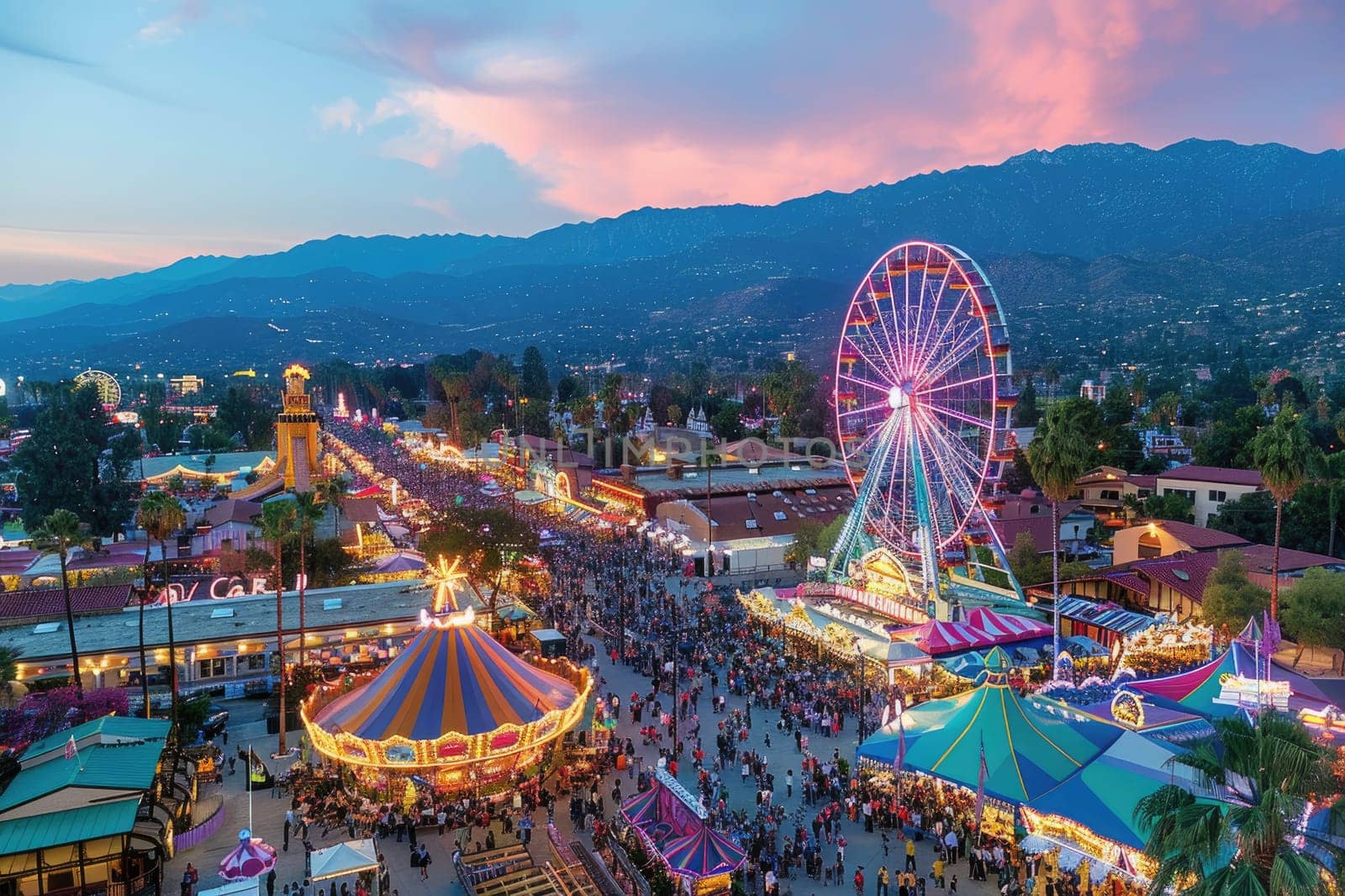 show ferris wheel and other rides at carnival fair professional photography