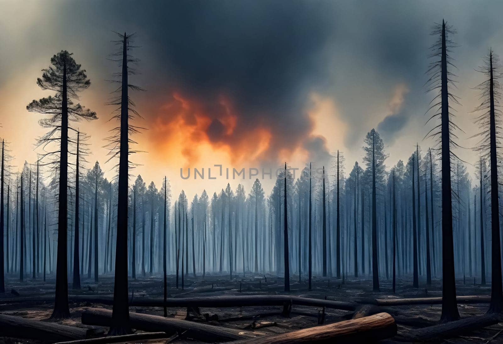 AI generated of a forest fire is burning in the background