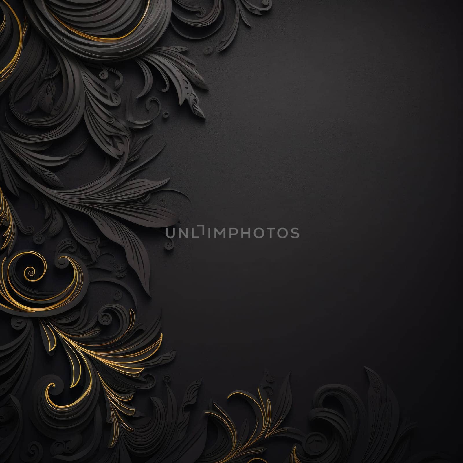 Black and gold background with decorative floral pattern