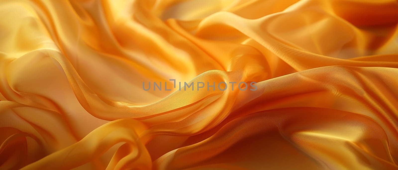 Golden yellow satin draped elegantly in soft undulating waves, exhibiting the radiant sheen and supple texture of the fabric