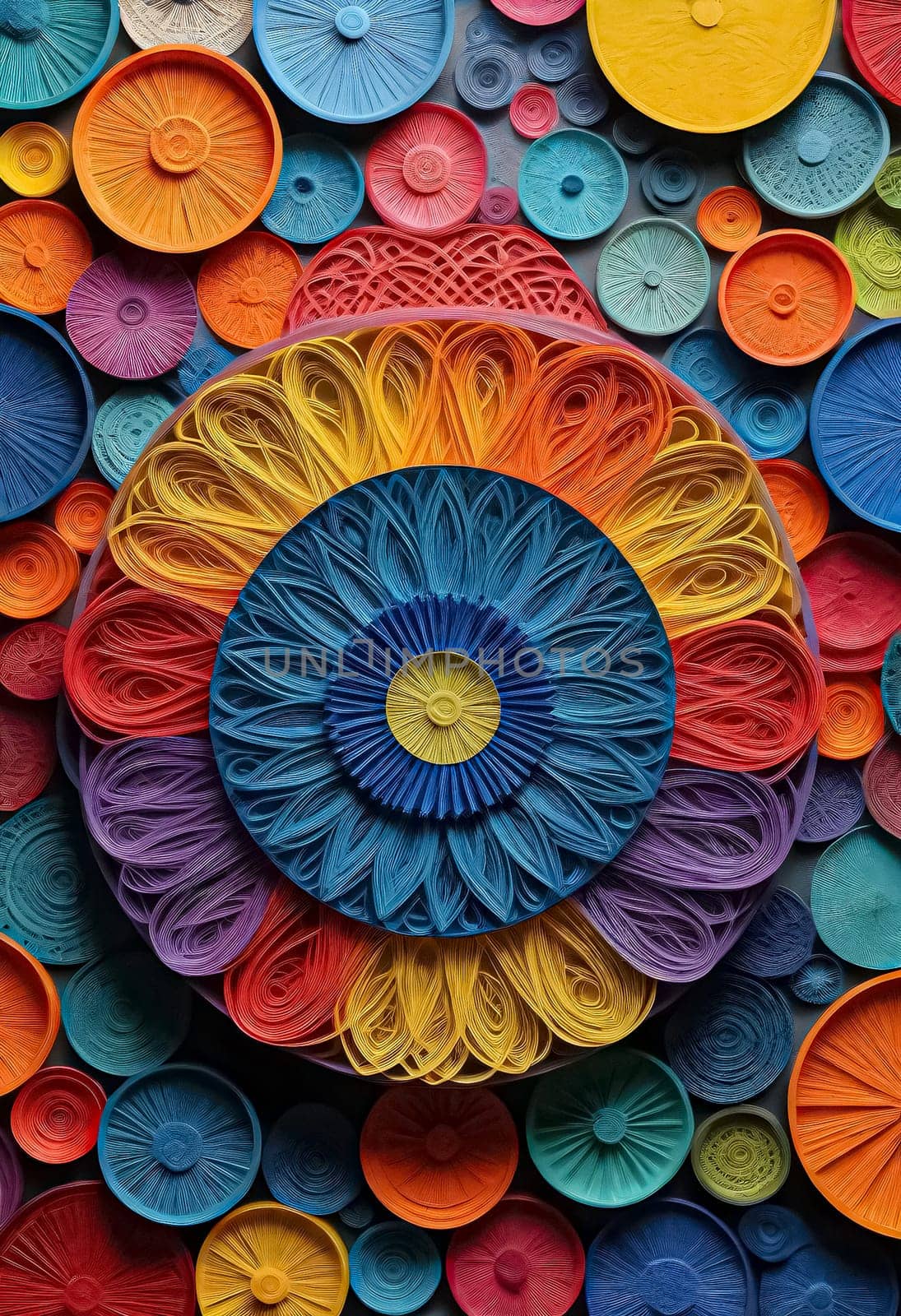AI generated of a colorful circle of yarn is surrounded by a colorful material