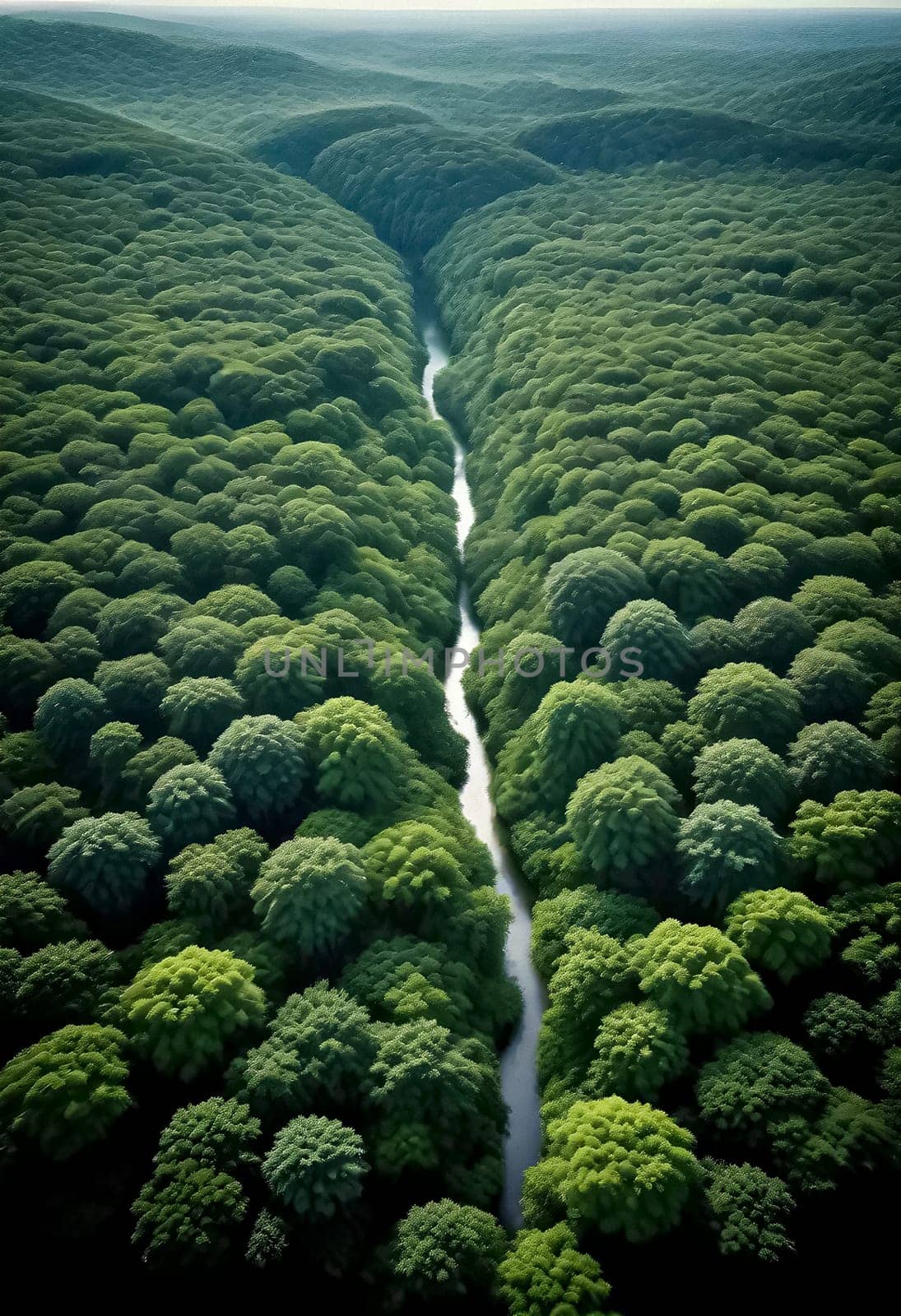 AI generated of a river in the middle of a green forest