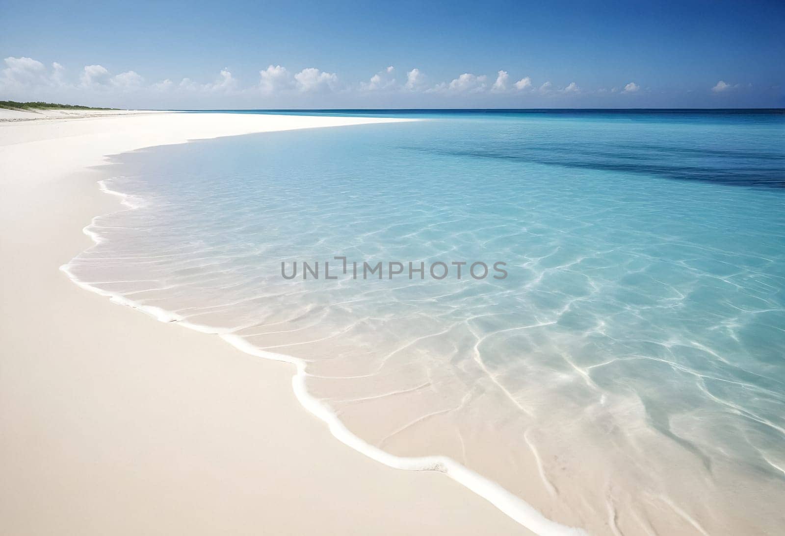 AI generated of a beach with a sand dune and water with a blue sky in the background
