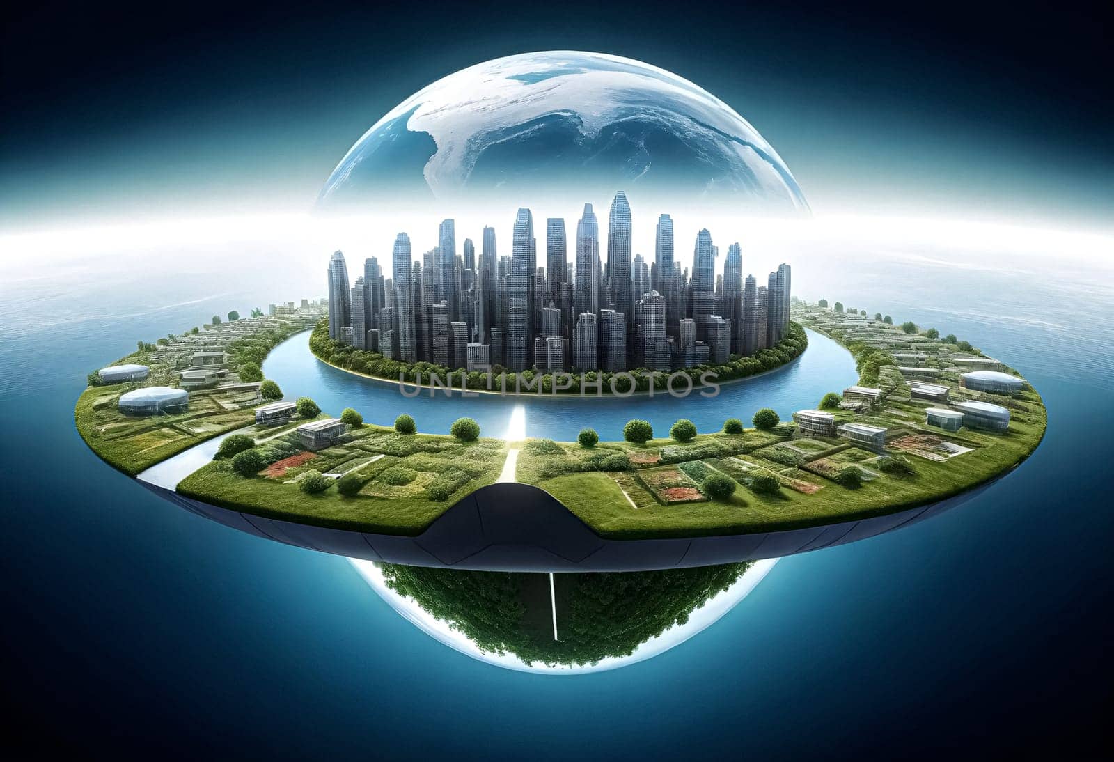 AI generated of an image of a futuristic city on an island