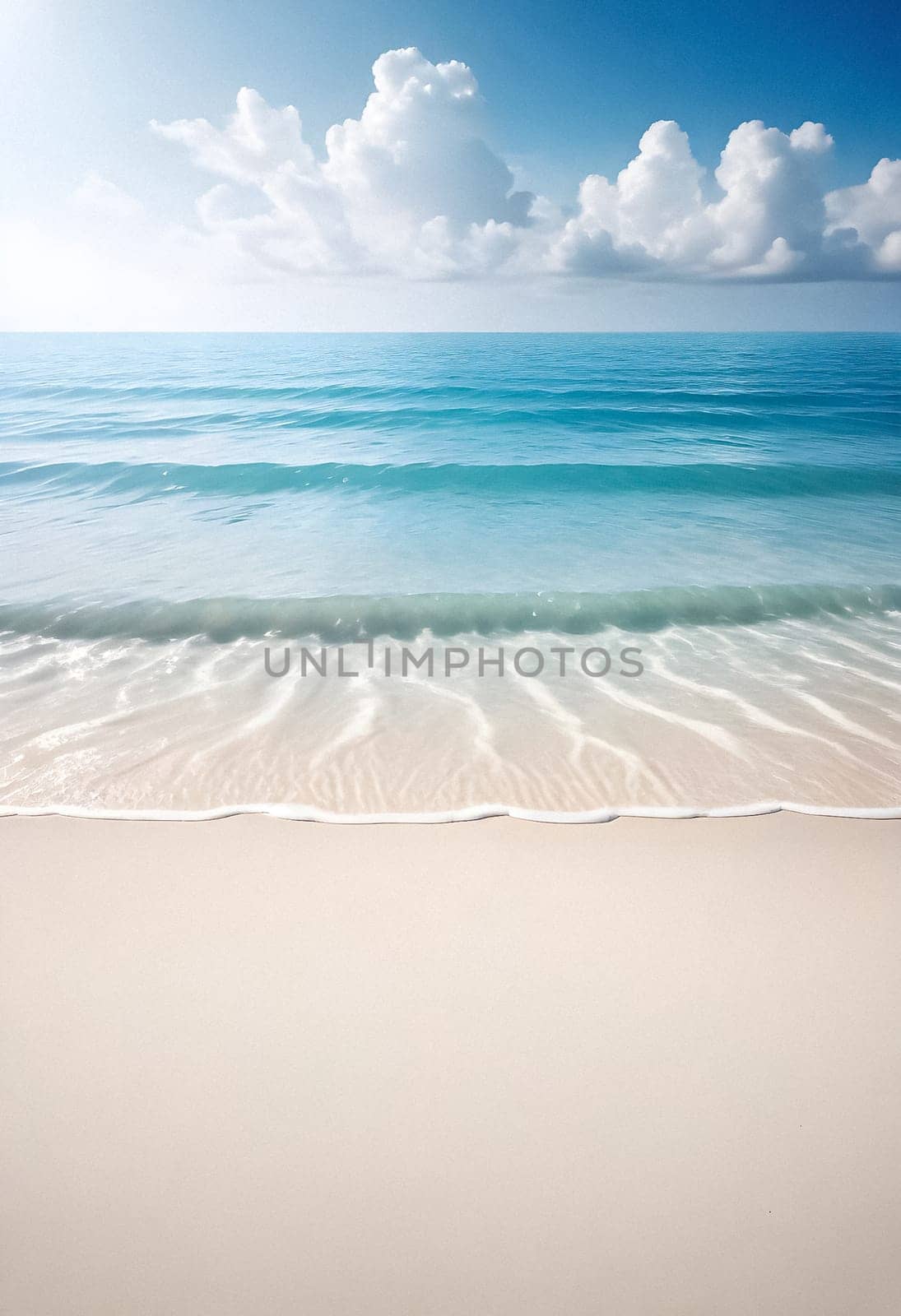 AI generated of a beach with a wave in the water and clouds on the blue sky background