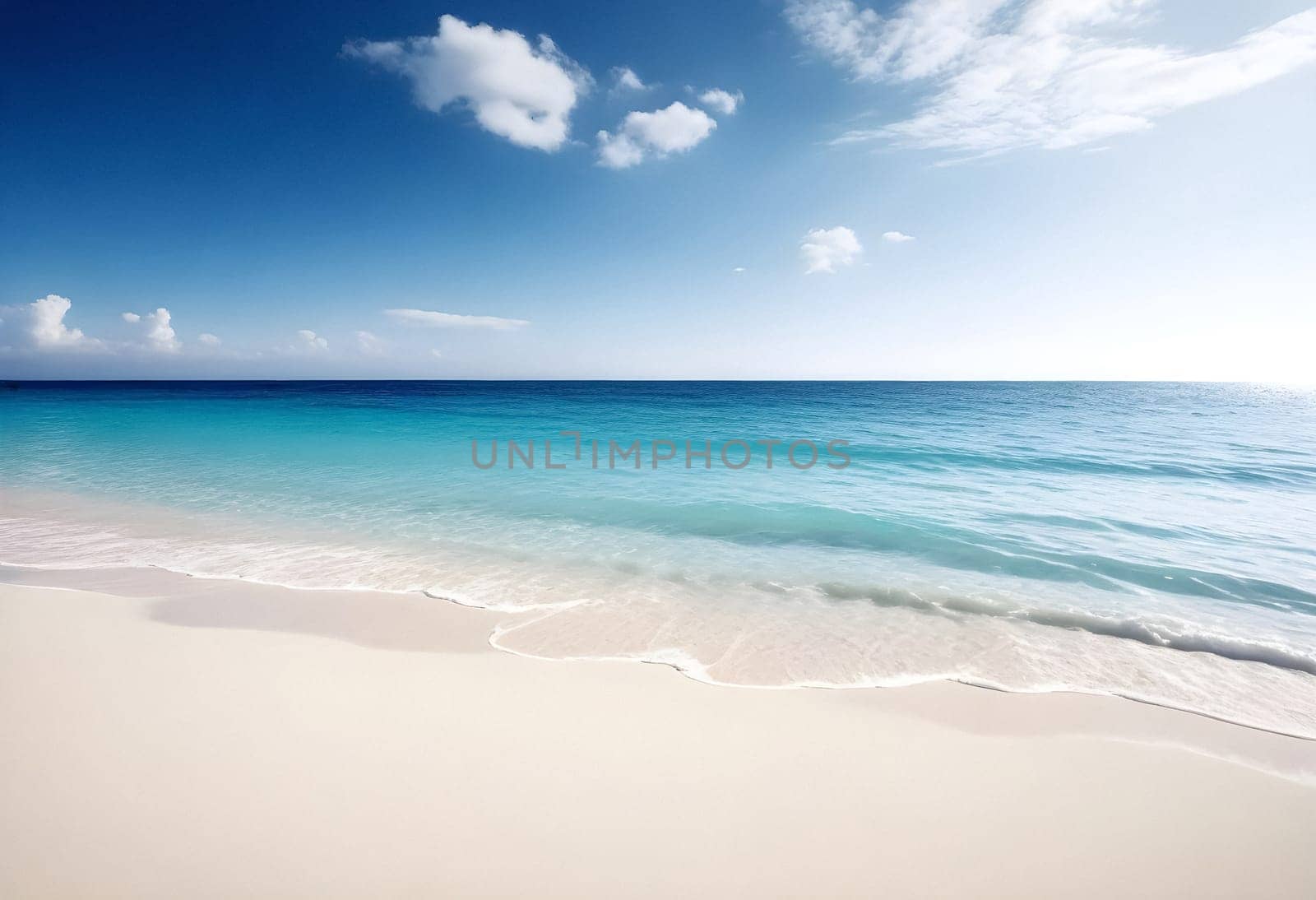 AI generated of a beach with a blue sky and the ocean in the background