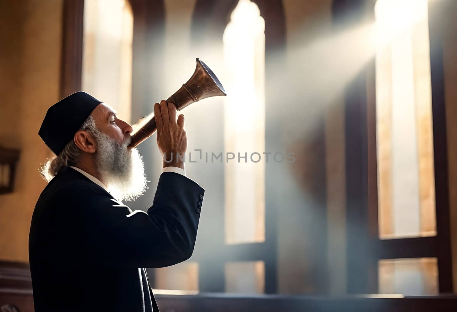 Ai generated of an old man with a beard and a horn