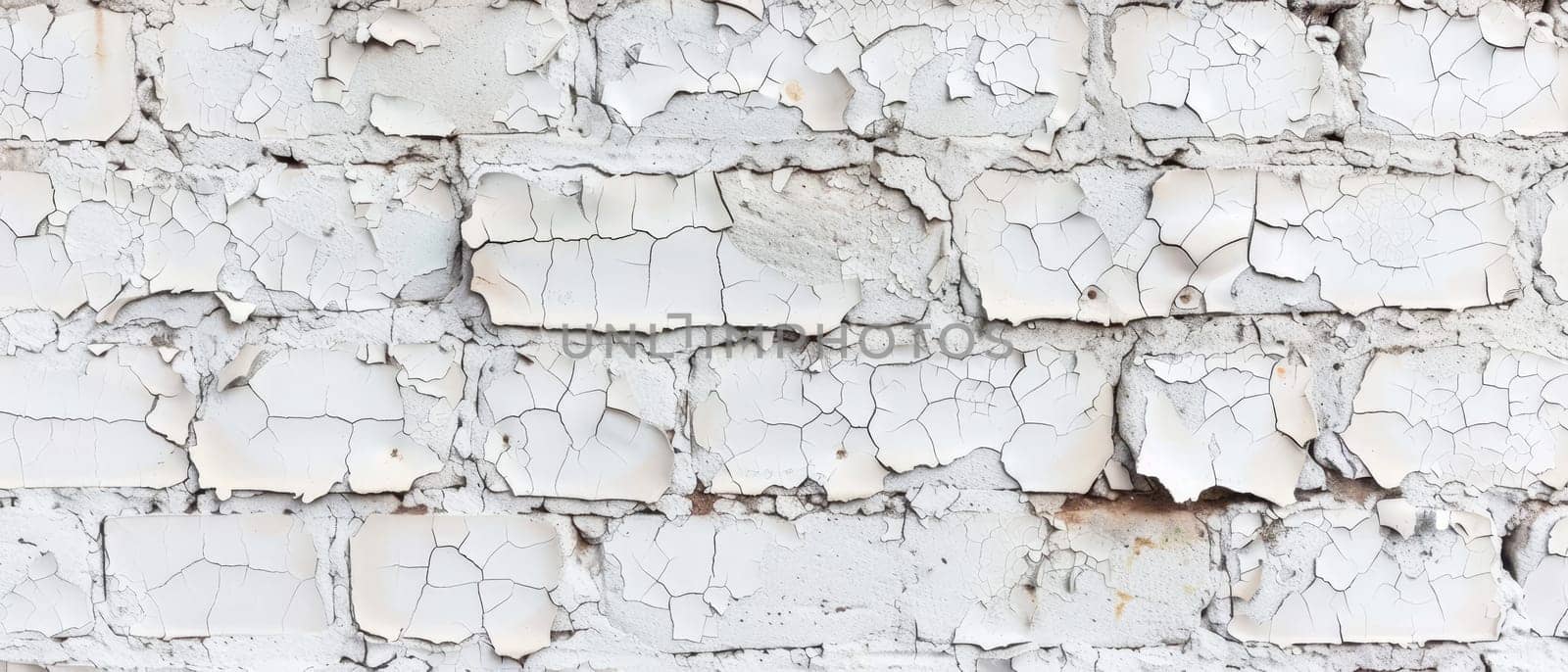 This expansive shot features a white brick wall with layers of peeling paint, capturing the aesthetic of urban decay