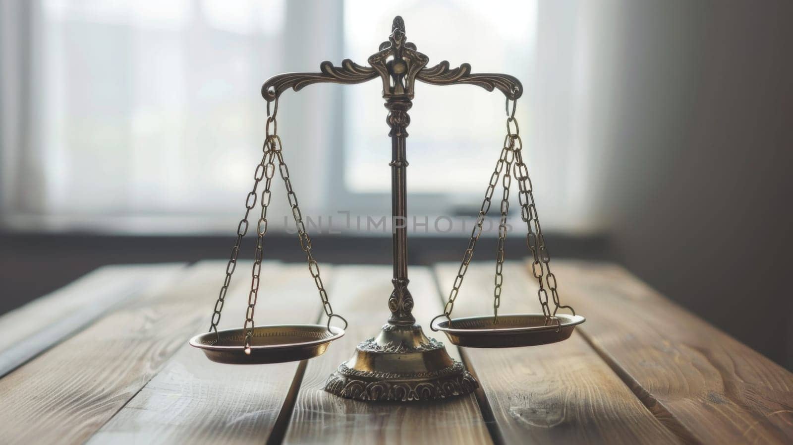 A wooden table is shown with a metal scale placed on top of it. The scale appears to be in working condition, with visible markings and a weighing platform. The table is plain and sturdy, providing a stable base for the scale.