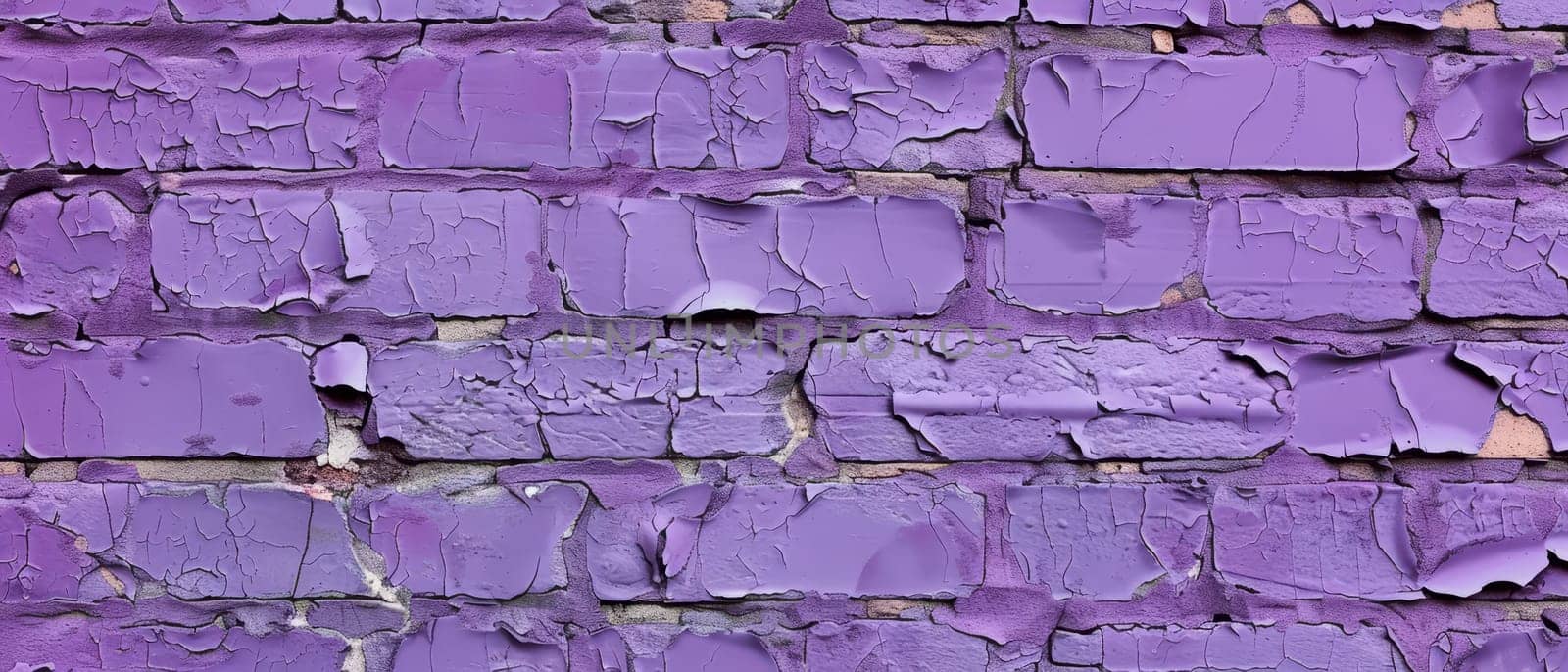 Wide shot of a purple brick wall with visible damage and decay, a stark reminder of nature's wear on manmade structures