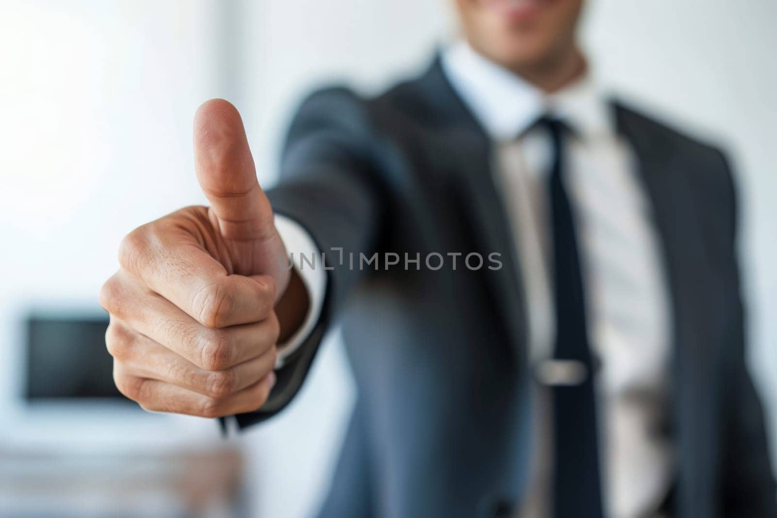 A businessman extends his hand in a welcoming gesture, ready to seal a deal.