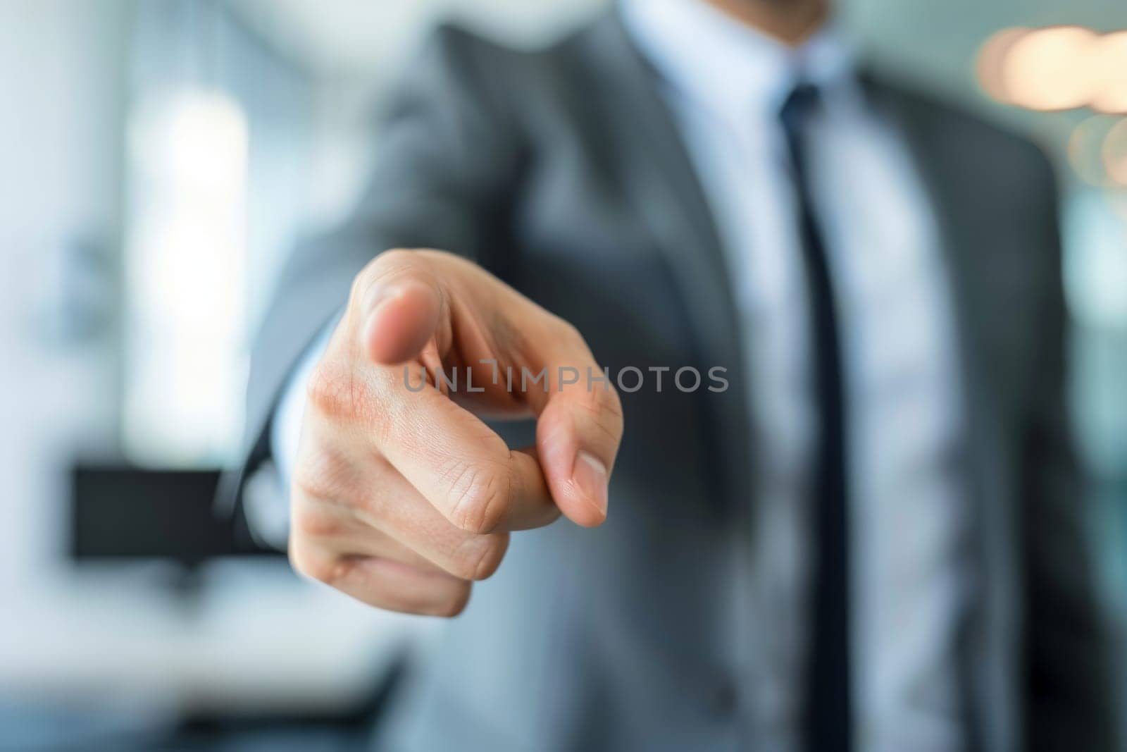A stylish man in a suit enthusiastically points towards an unseen marvel, captivating his audience with excitement.