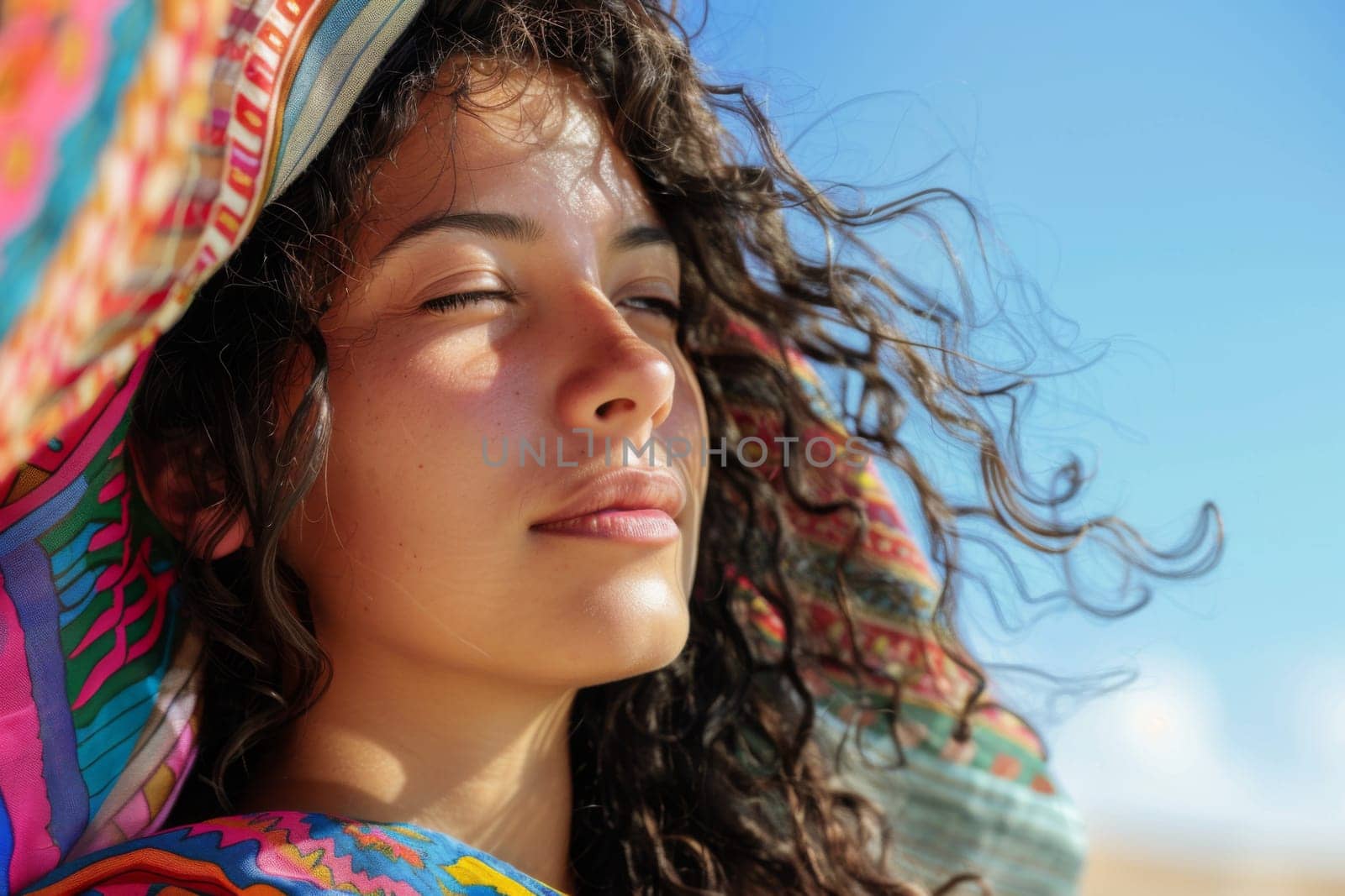 A woman stands elegantly wearing a vibrant, multicolored dress and a stylish hat. The dress is adorned with intricate patterns and the hat adds a touch of sophistication to her ensemble. She exudes confidence and style as she poses for the camera.