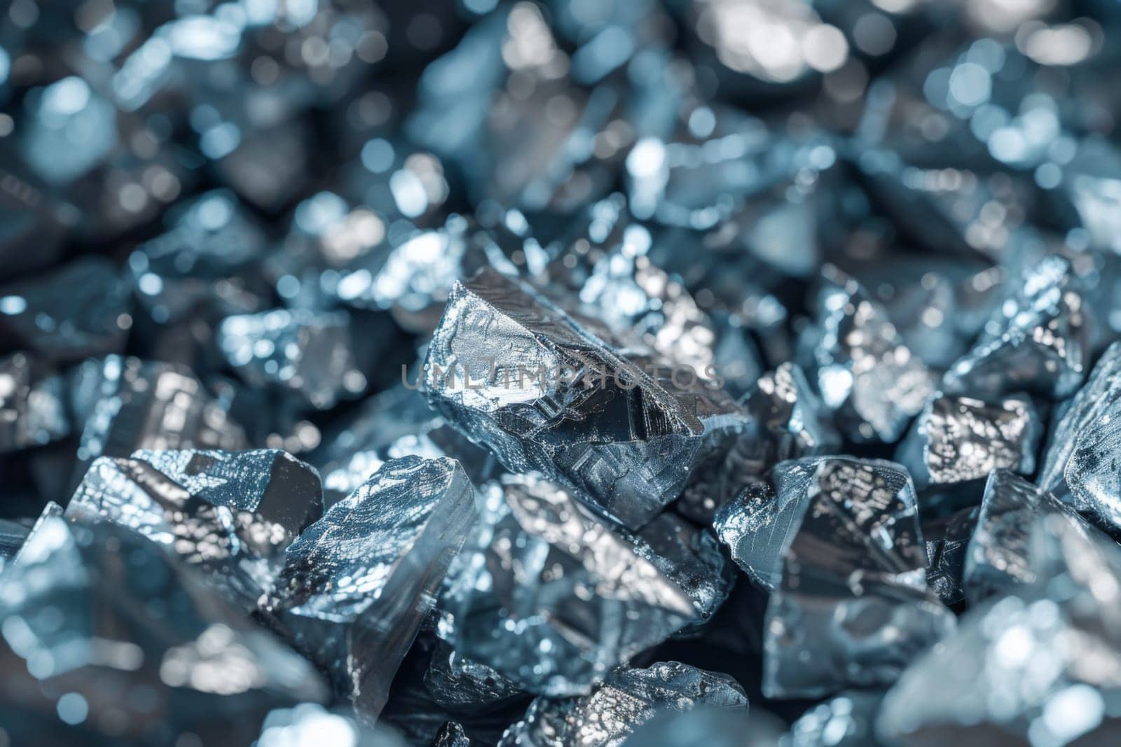 A stack of shiny silver foil sheets is neatly arranged on top of a wooden table. The foil catches the light, creating a reflective surface and casting shadows. The table surface provides a stable base for the pile of foil.