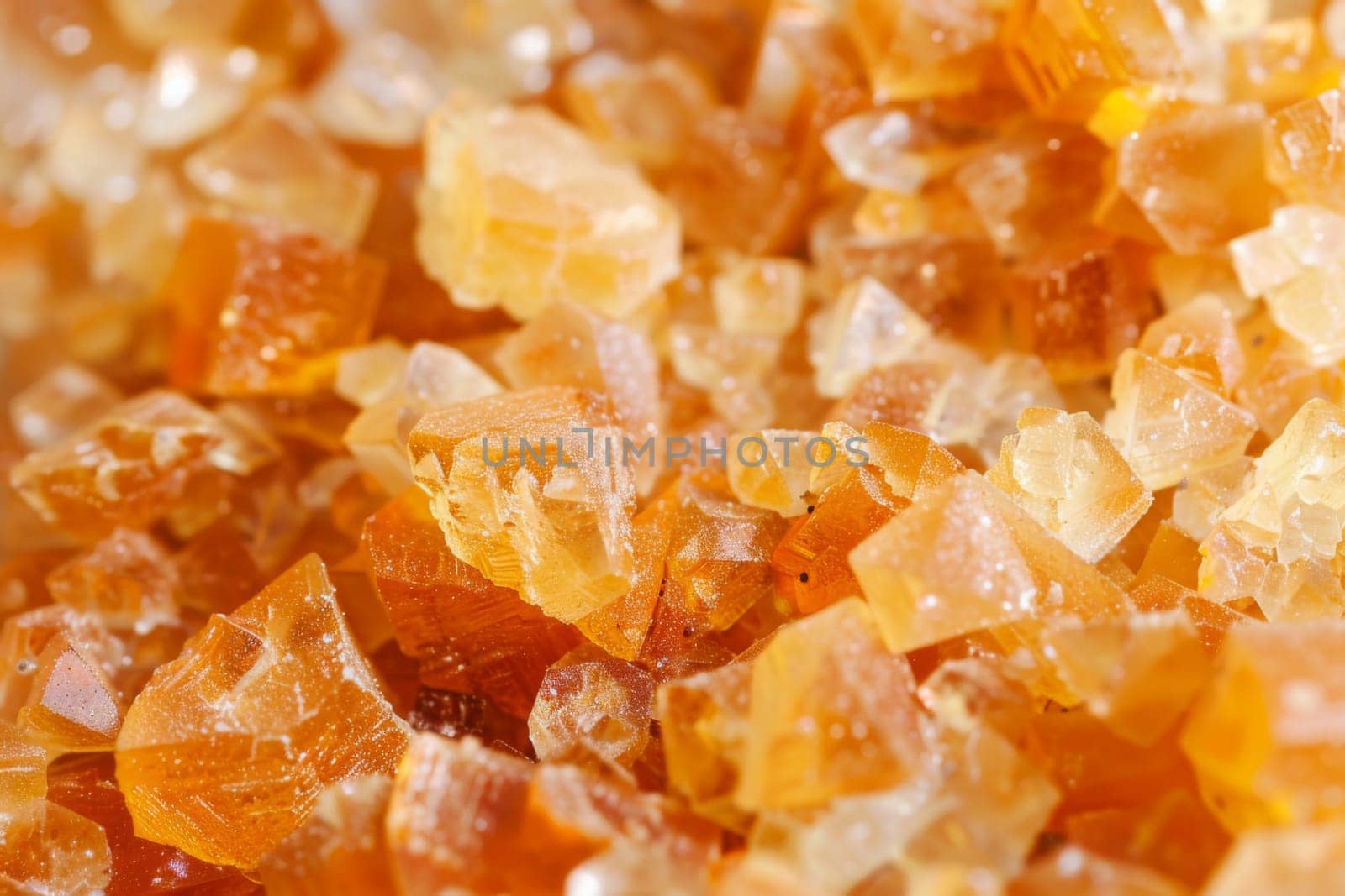 A close-up view of a cluster of bright orange crystals, showcasing their vibrant color and unique textures. The crystals are stacked on top of each other, creating a visually striking composition.