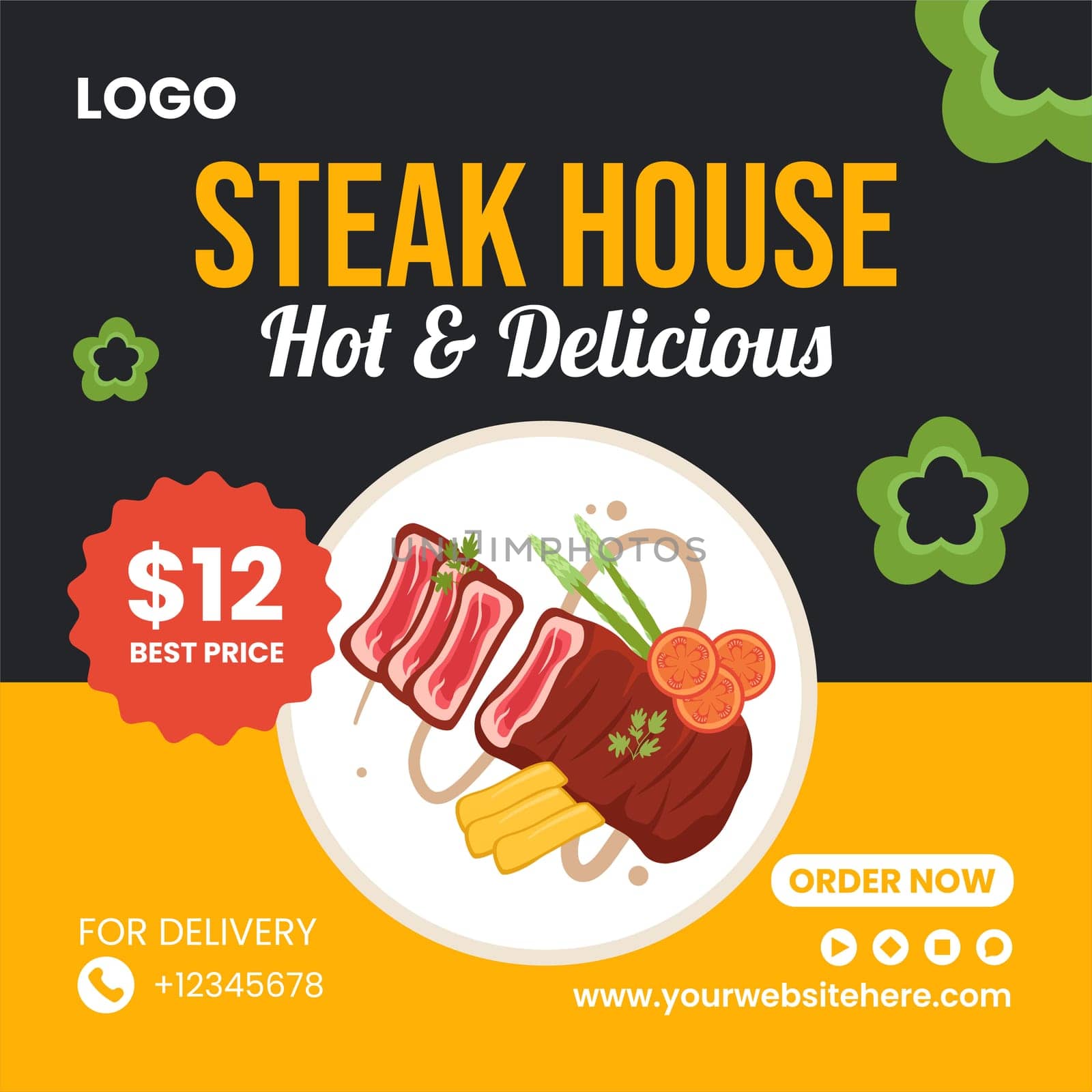 Steakhouse Social Media Illustration Flat Cartoon Hand Drawn Templates Background