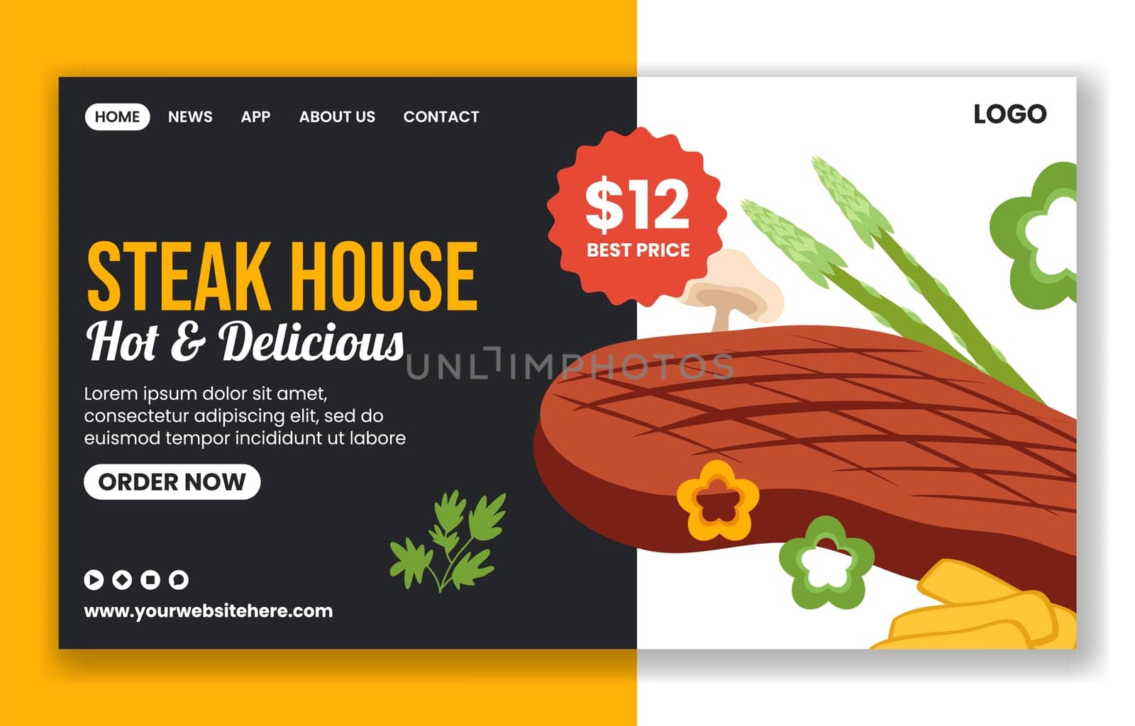 Steakhouse Social Media Landing Page Cartoon Hand Drawn Templates Background Illustration
