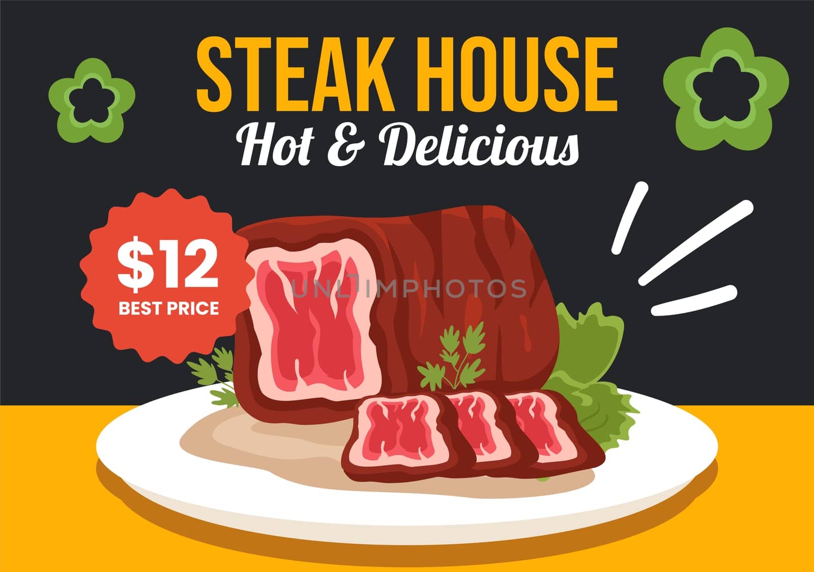 Steakhouse Social Media Background Flat Cartoon Hand Drawn Templates Illustration
