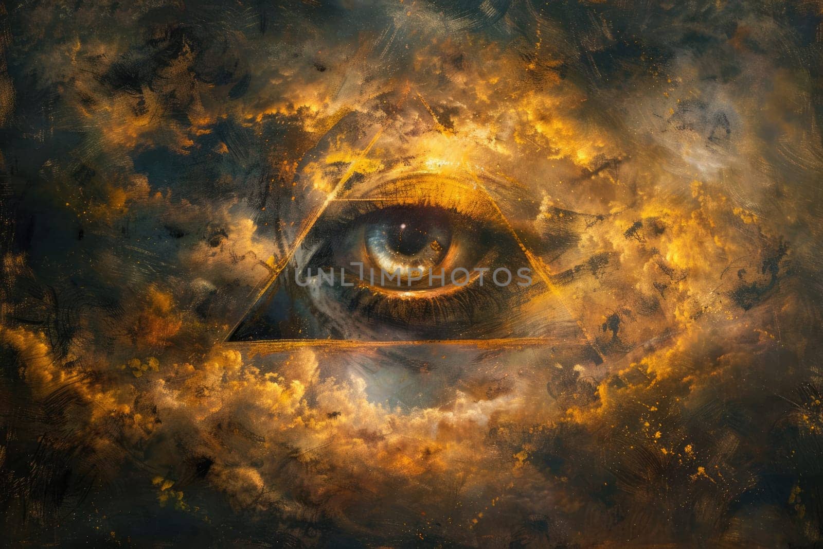 Eye of Providence. All-seeing God's eye. AI Generated.