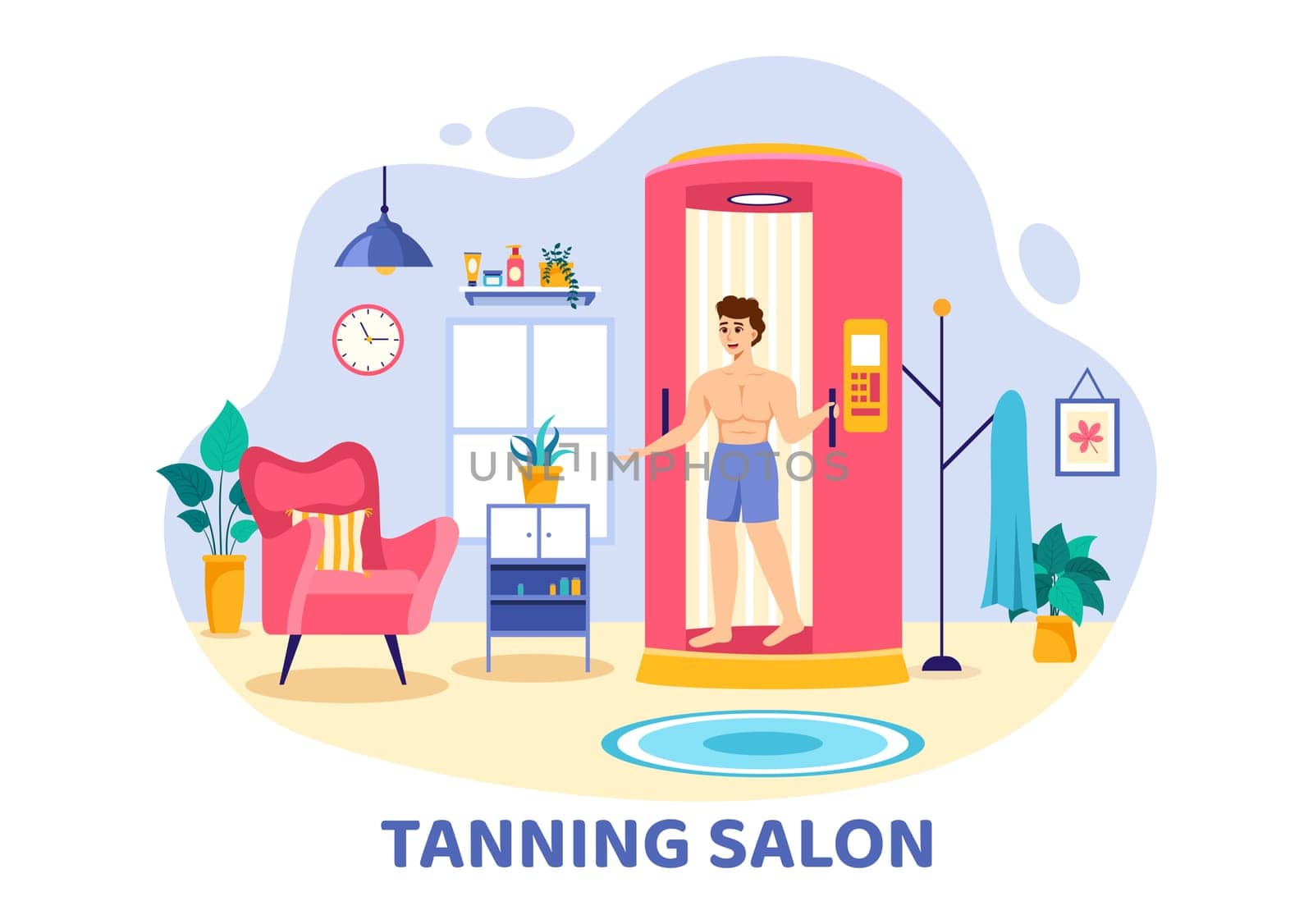 Tanning Salon Vector Illustration of Bed Procedure to Get Exotic Skin with Modern Technology at the Spa Solarium in Flat Cartoon Background