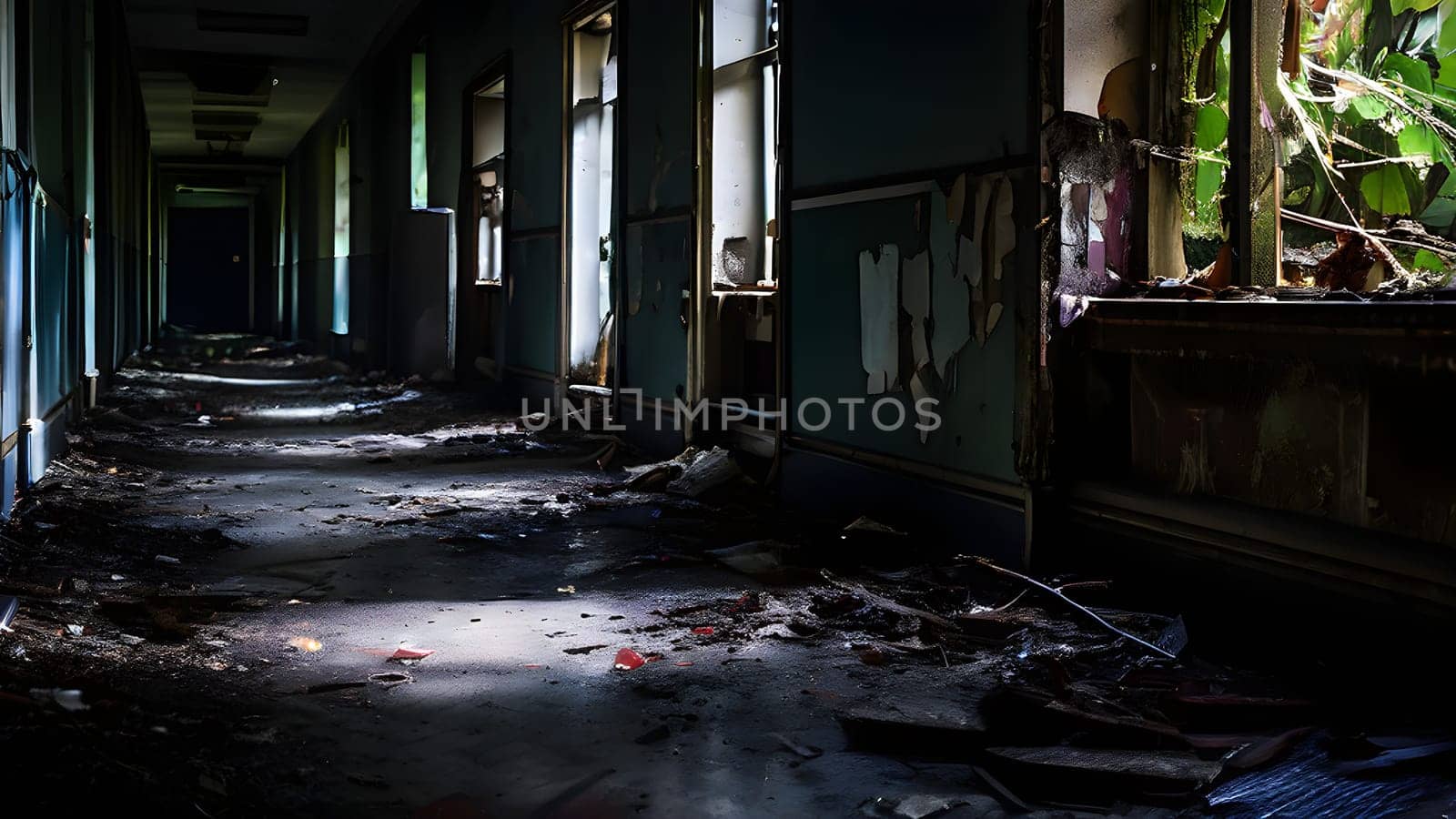 abandoned hospital hallway