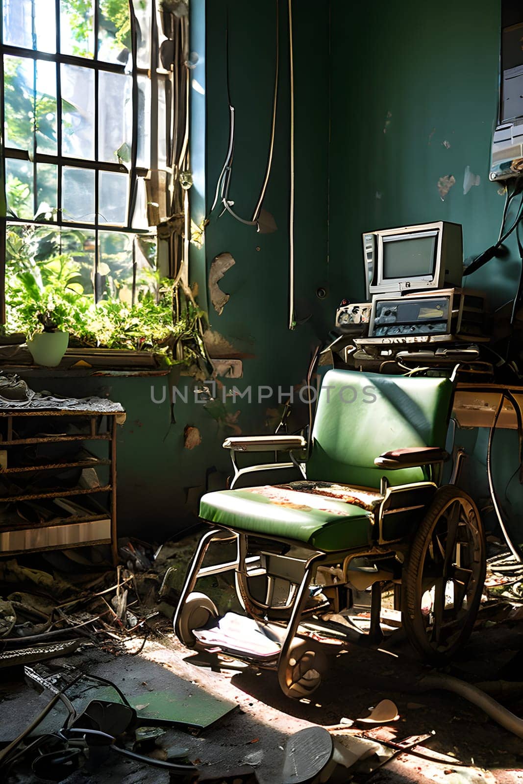 abandoned hospital cluttered room