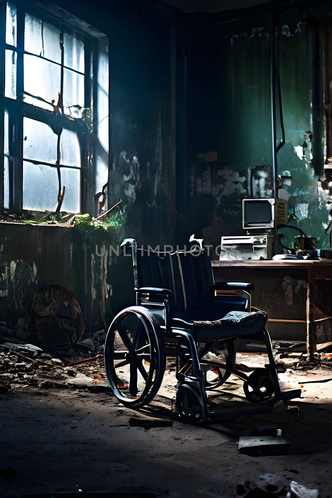 abandoned hospital cluttered room