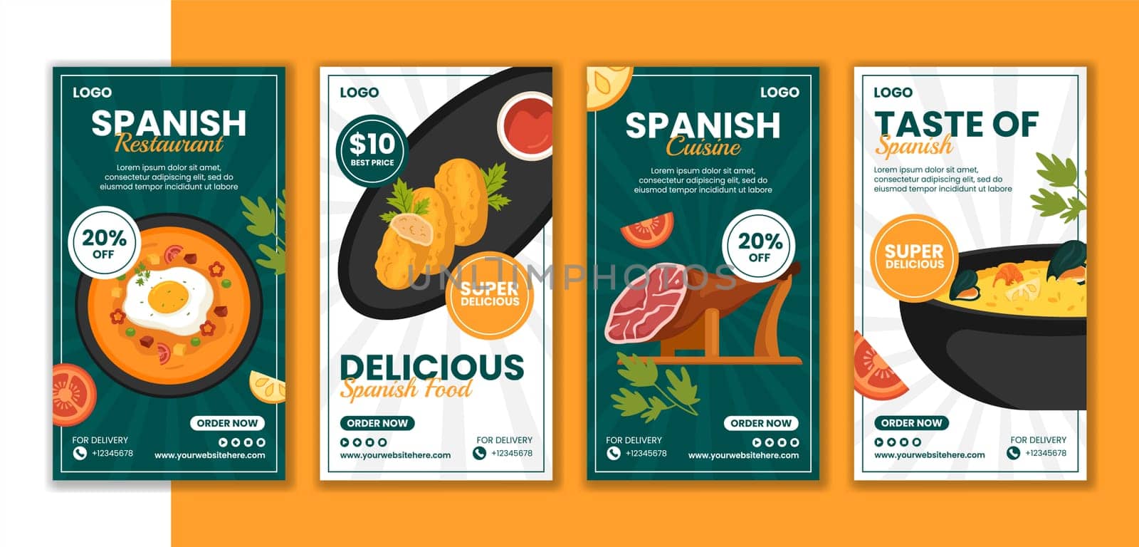 Spanish Restaurant Social Media Stories Flat Cartoon Hand Drawn Templates Background Illustration