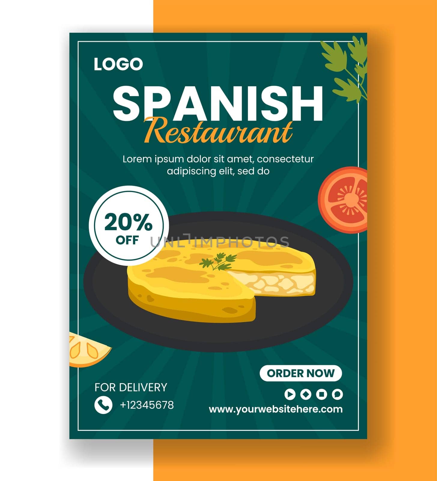 Spanish Restaurant Vertical Poster Flat Cartoon Hand Drawn Templates Background Illustration