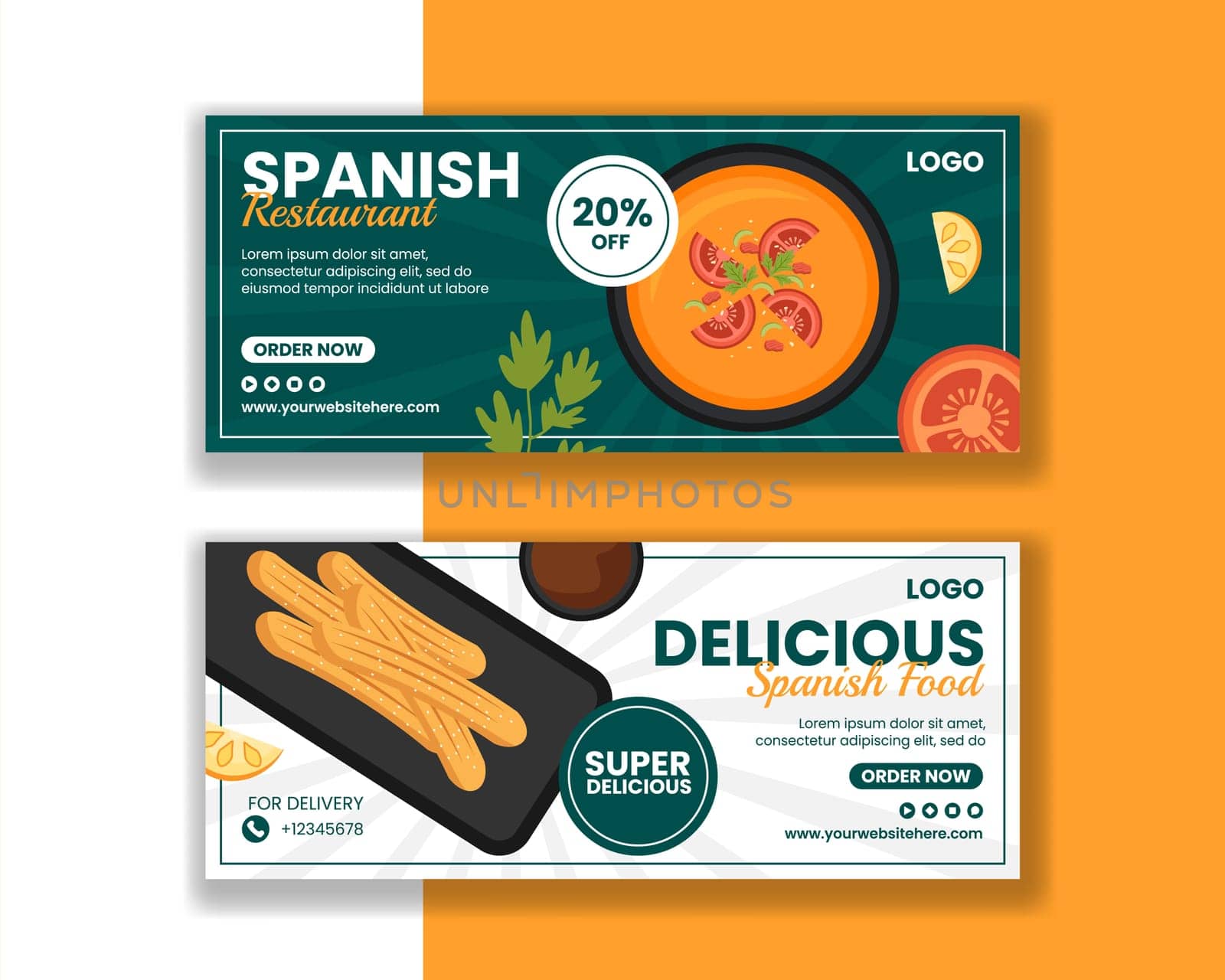 Spanish Restaurant Horizontal Banner Flat Cartoon Hand Drawn Templates Background Illustration