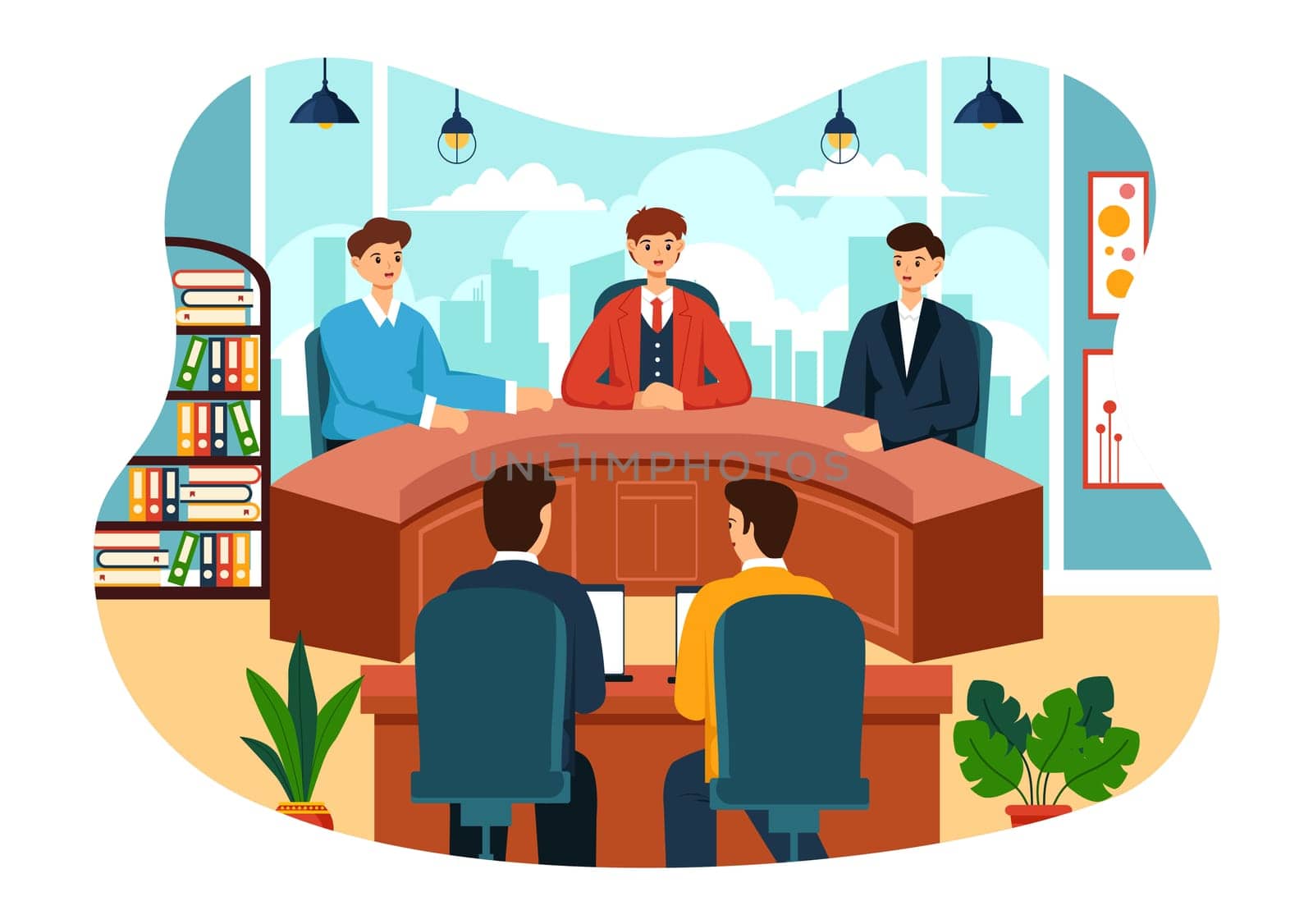 City Council Meeting Vector Illustration with Effective Business Team, Employee, Brainstorming for Important Negotiation in Flat Cartoon Background