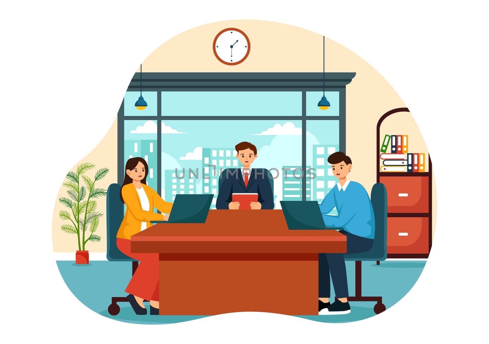 City Council Meeting Vector Illustration with Effective Business Team, Employee, Brainstorming for Important Negotiation in Flat Cartoon Background