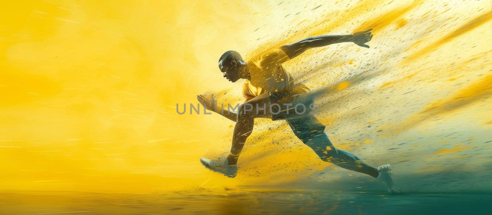 Dynamic capture of a sprinter in full stride, motion blur conveying the speed and intensity of the race