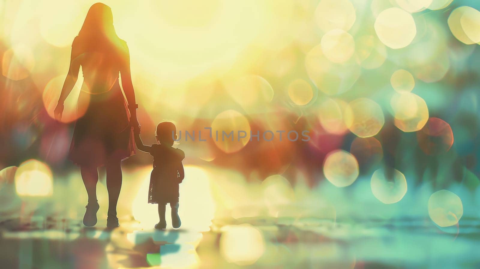 This evocative image captures the intricate dynamics of a family, showcasing a child surrounded by both biological and adoptive parents, their relationships beautifully depicted in a blurred composition.