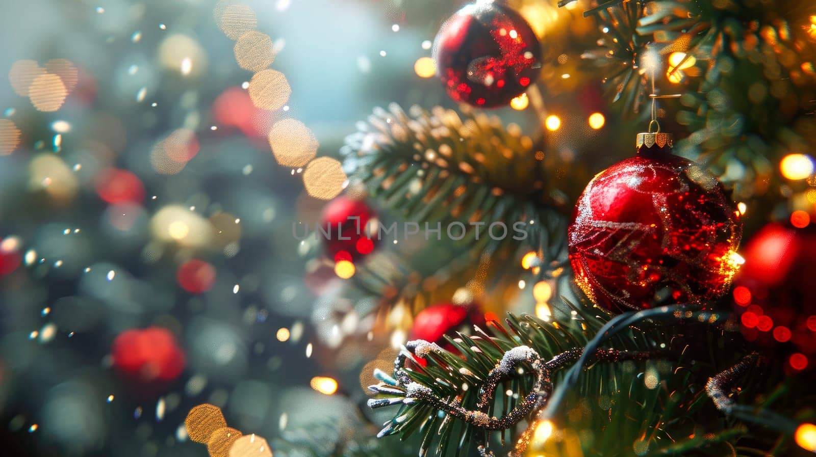 Christmas background. Christmas ornaments on the Christmas tree. AI generated