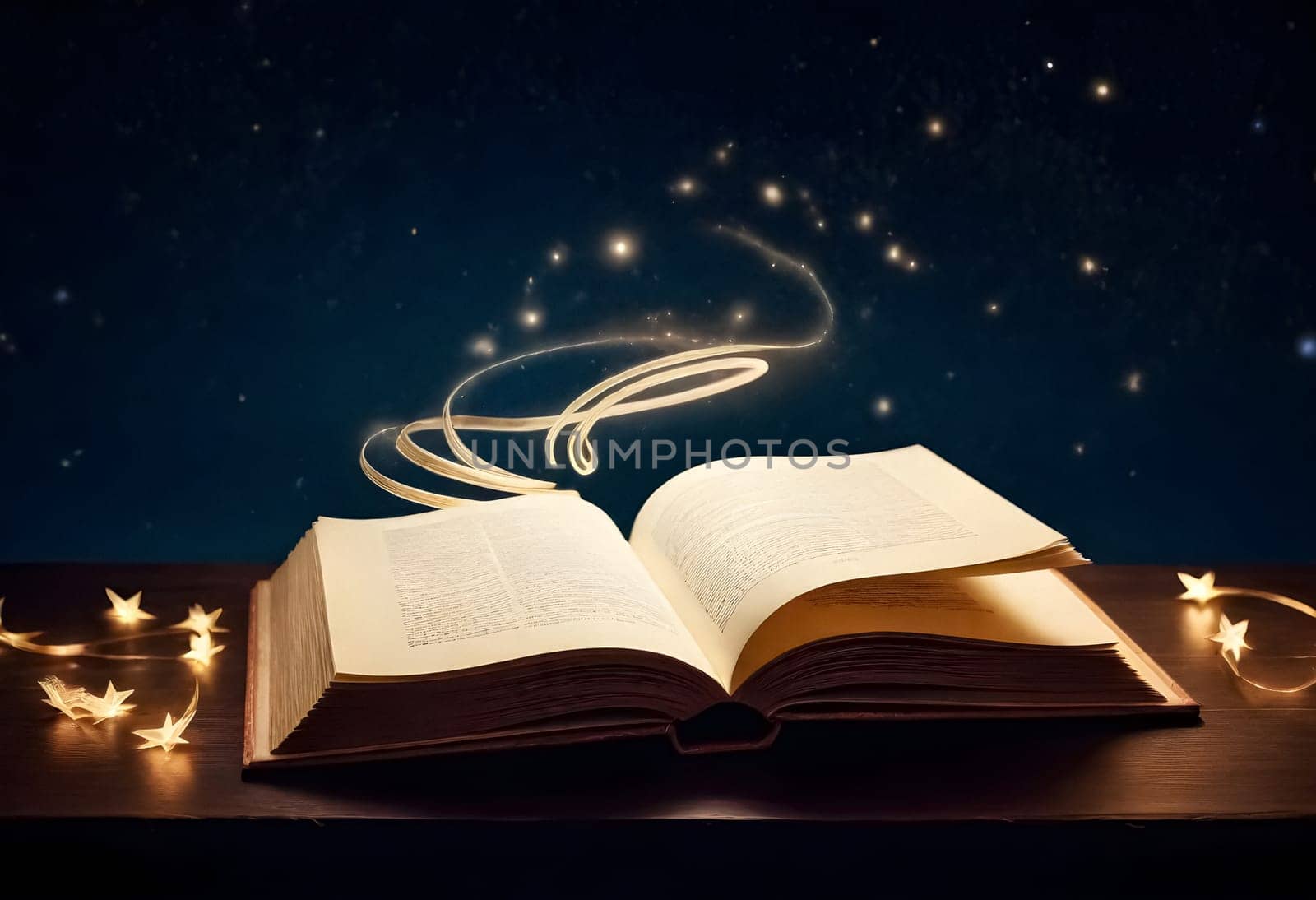 AI generated of an open book with a glowing light coming out of it
