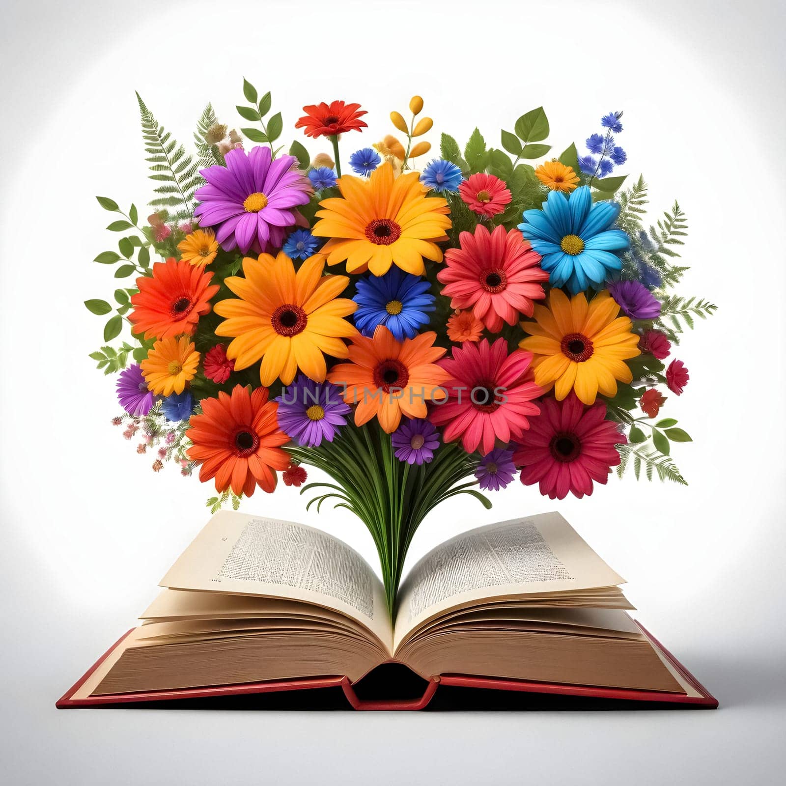AI generated of an open book with a bunch of flowers on it