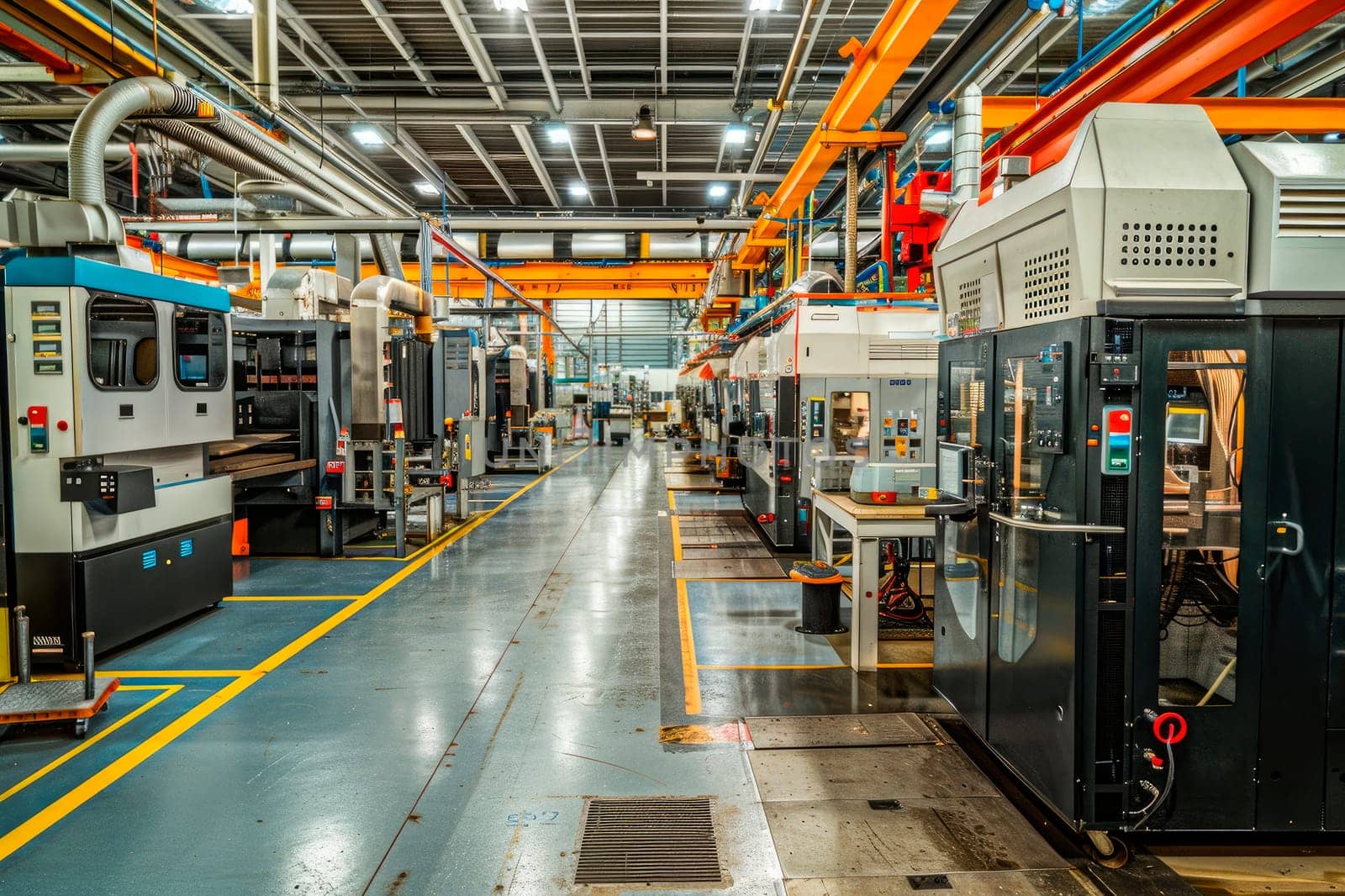 Modern industrial factory interior. Machinery in empty factory. Ai generated