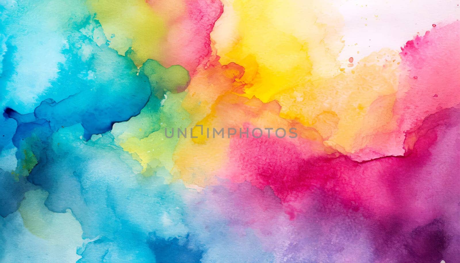 Background made of painted paper with rainbow colored watercolor paints.