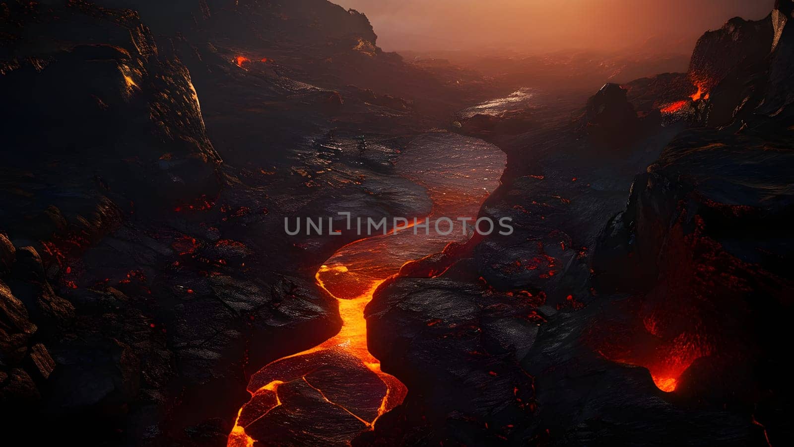 volcano with eruption and magma flow
