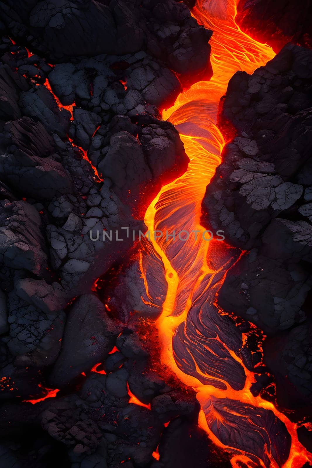 volcano with eruption and magma flow